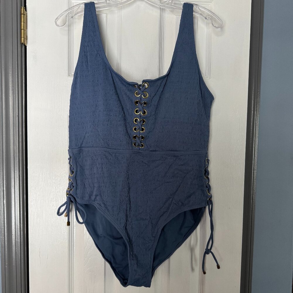 Time and Tru XL(16-18) Cement Blue 1 Pc Swim Suit Rivets on Front & Sides